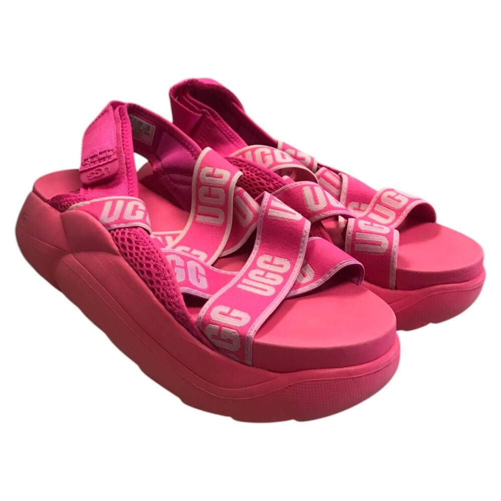 UGG LA Cloud Sandal Womens Size 8 Pink Elastic Strappy Wedge Logo Molded Foam